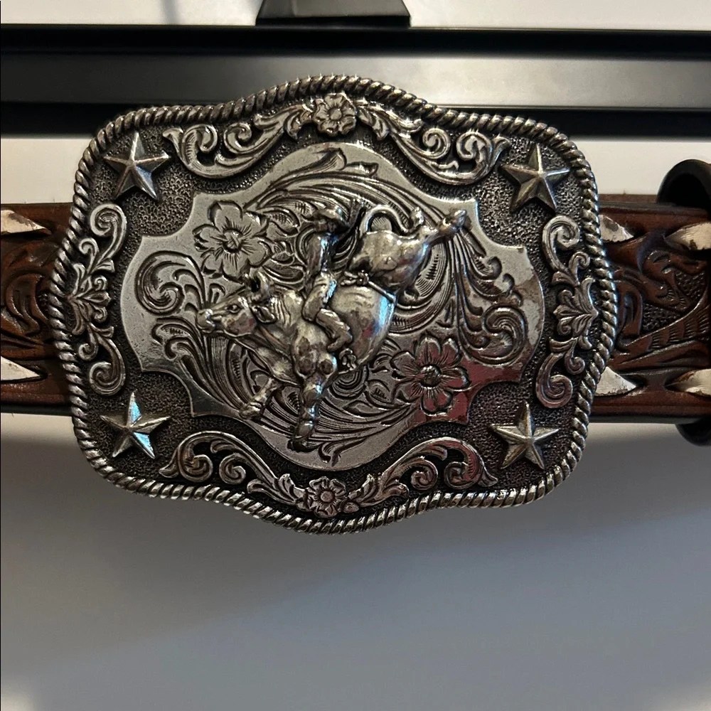 Kids Western Brown Belt with Silver Buckle